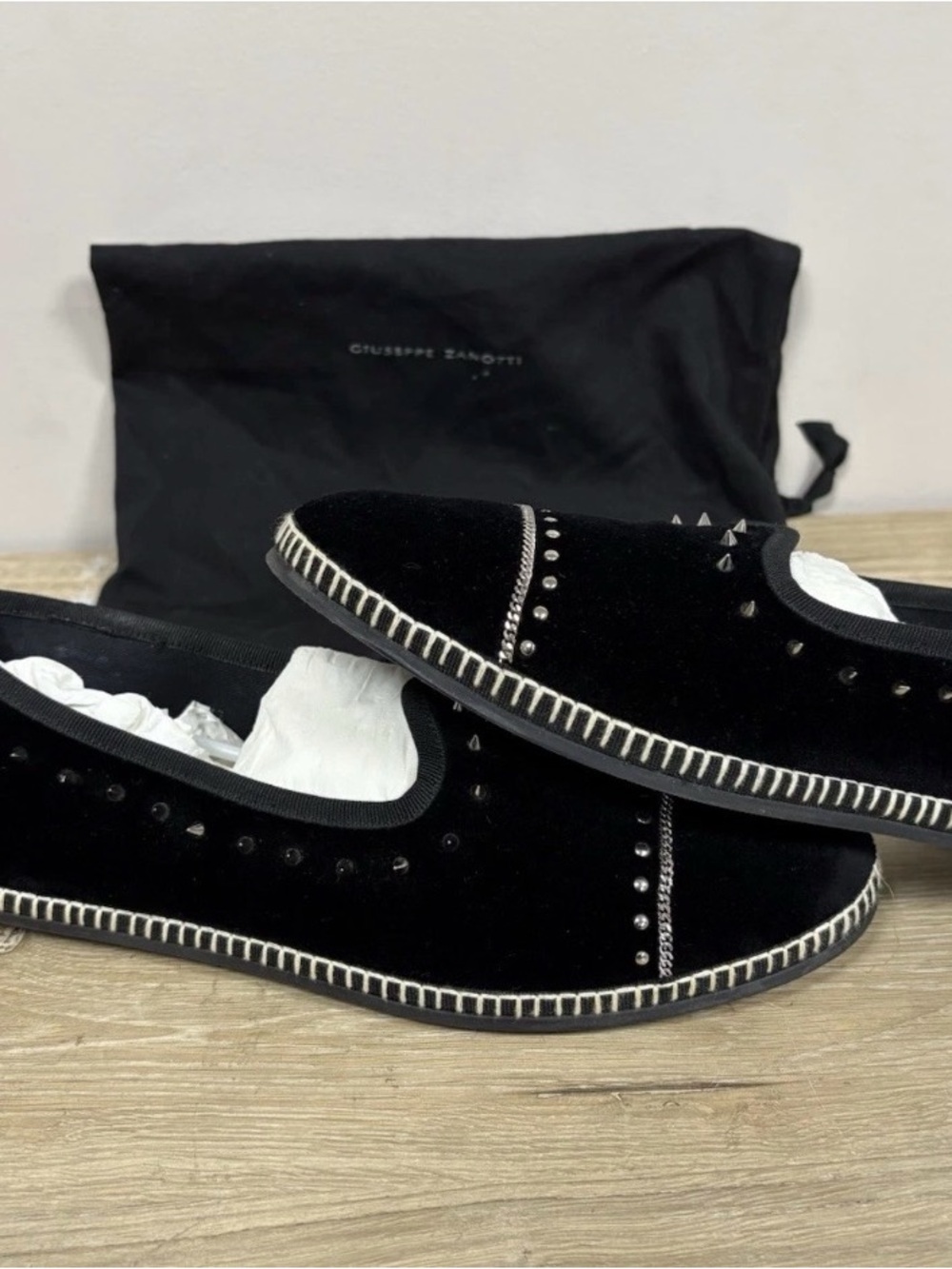 guisseppe zanotti Black suede silver spiked loafers veronica sz 43